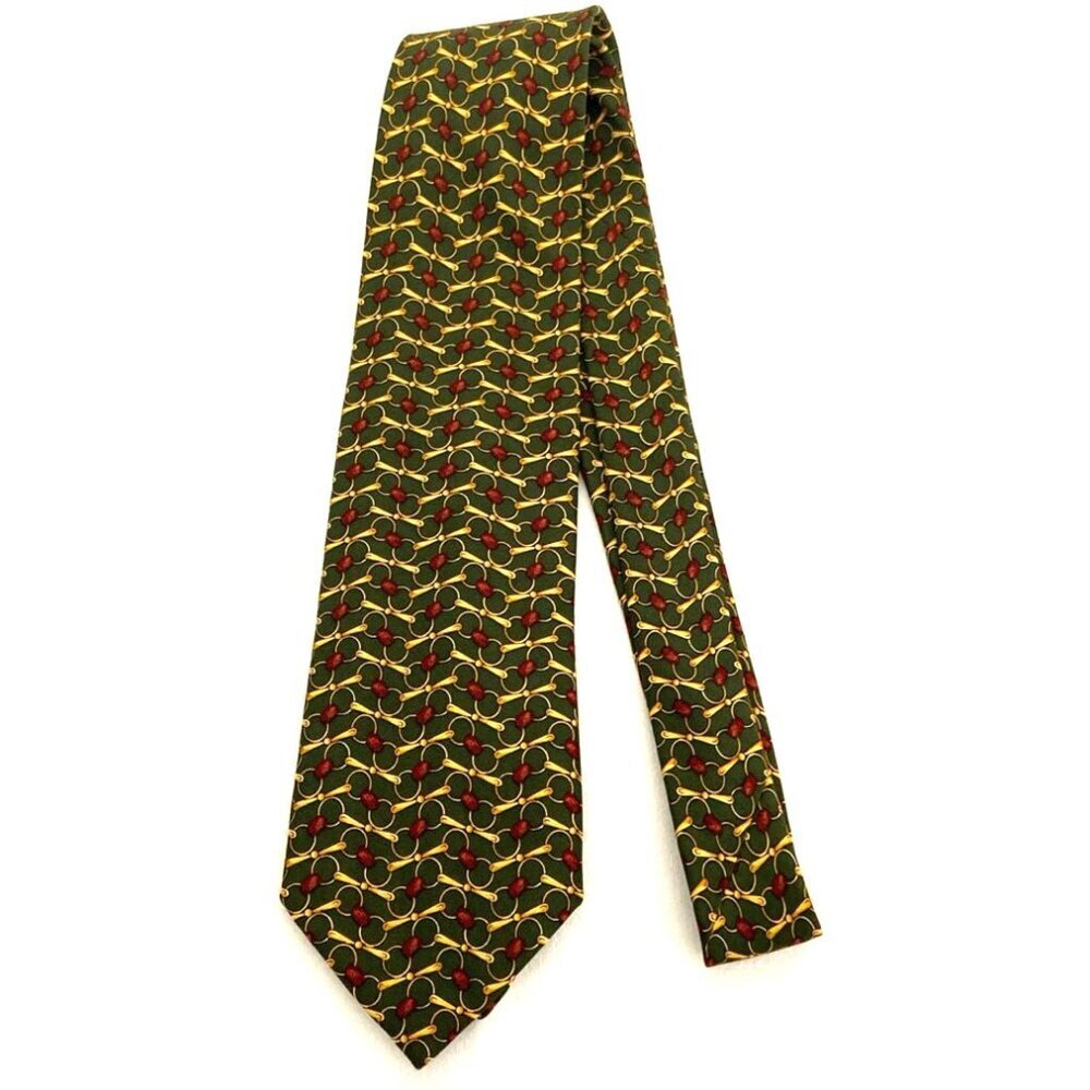 Brooks Brothers Makers Men's 100% Silk Necktie Equestrian Green Red Gold 57/3.5